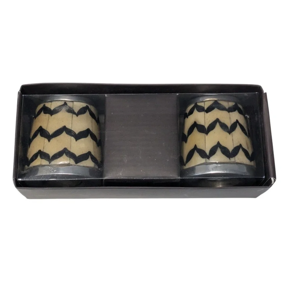 Williams Sonoma Chevron Bone Salt and Pepper Shakers Black Beige
